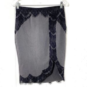 Vtg VENUS Gray WIGGLE Pencil 4 XS Lace Overlay Stretch Gaberdine Skirt